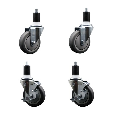Service Caster 4'' SS Thermoplastic Rubber Wheel Swivel 1-1/2'' Expanding Stem Caster Set 2 Brakes, 4PK SCC-SSEX20S414-TPRB-2-TLB-2-112